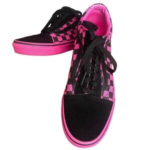 Vans Old Skool Checkerboard Pink Black Canvas Suede Low Top Skate Shoes